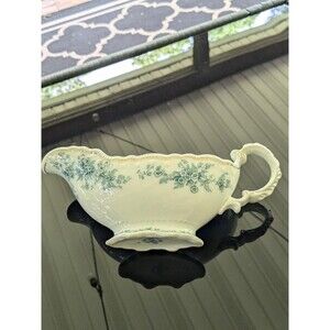 WH Grindley & C England Eileen VTG Pattern Porcelain Gravy Boat Blue White Gold
